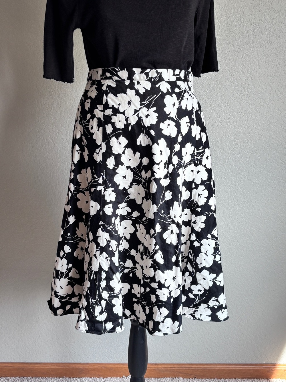 American Living vintage Black & White Floral A-Line Cotton Skirt women’s 10